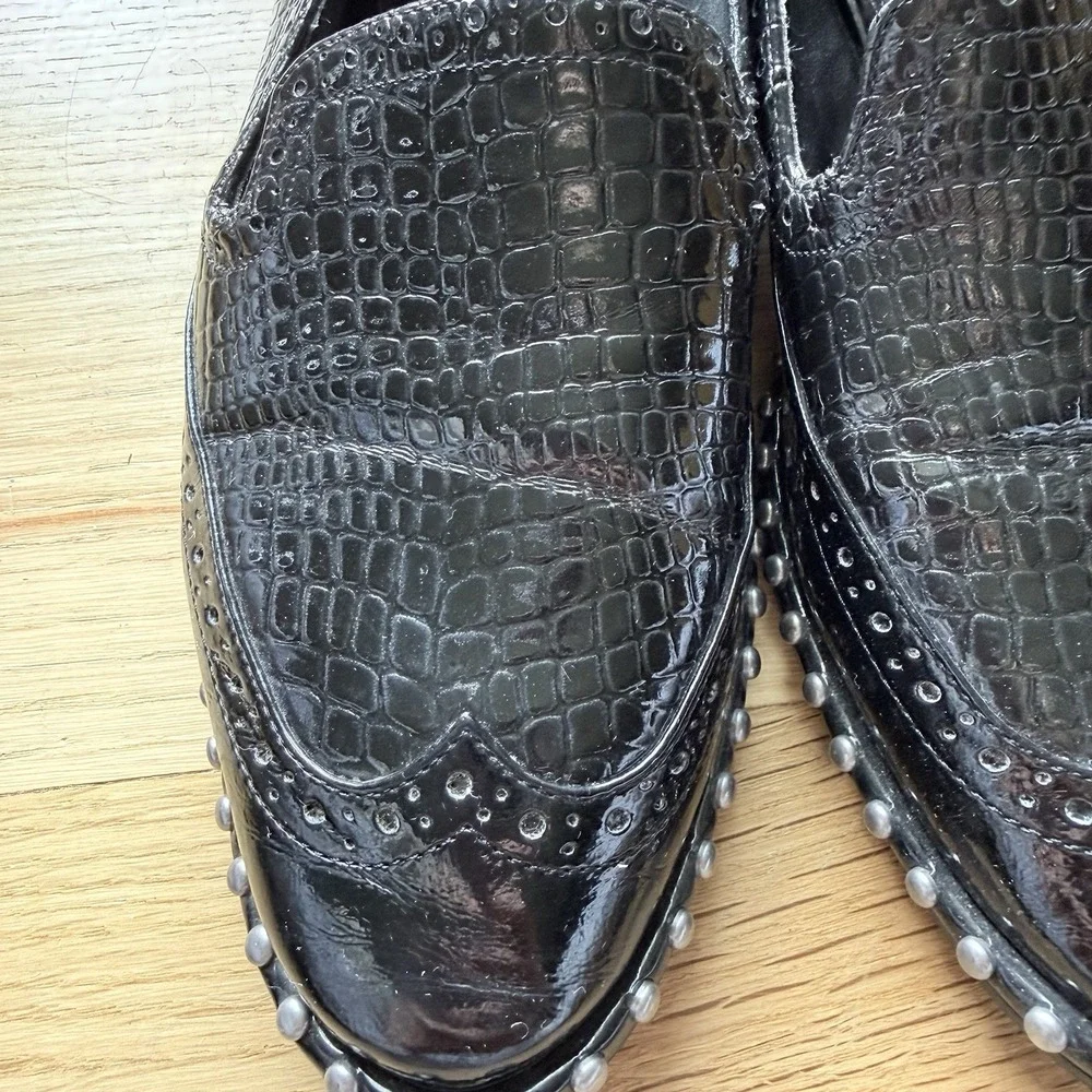 Adriana Papell Paloma Slip On Loafers Black Croc Embossed Leather Sz 8